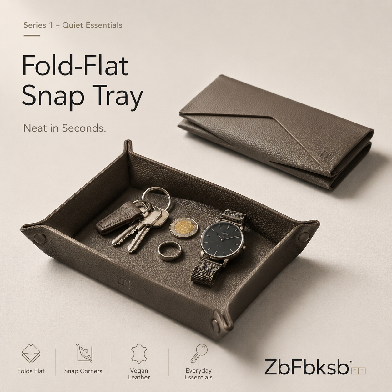 ZbFbksb™ Fold-Flat Snap Tray — Compact Catchall Organizer