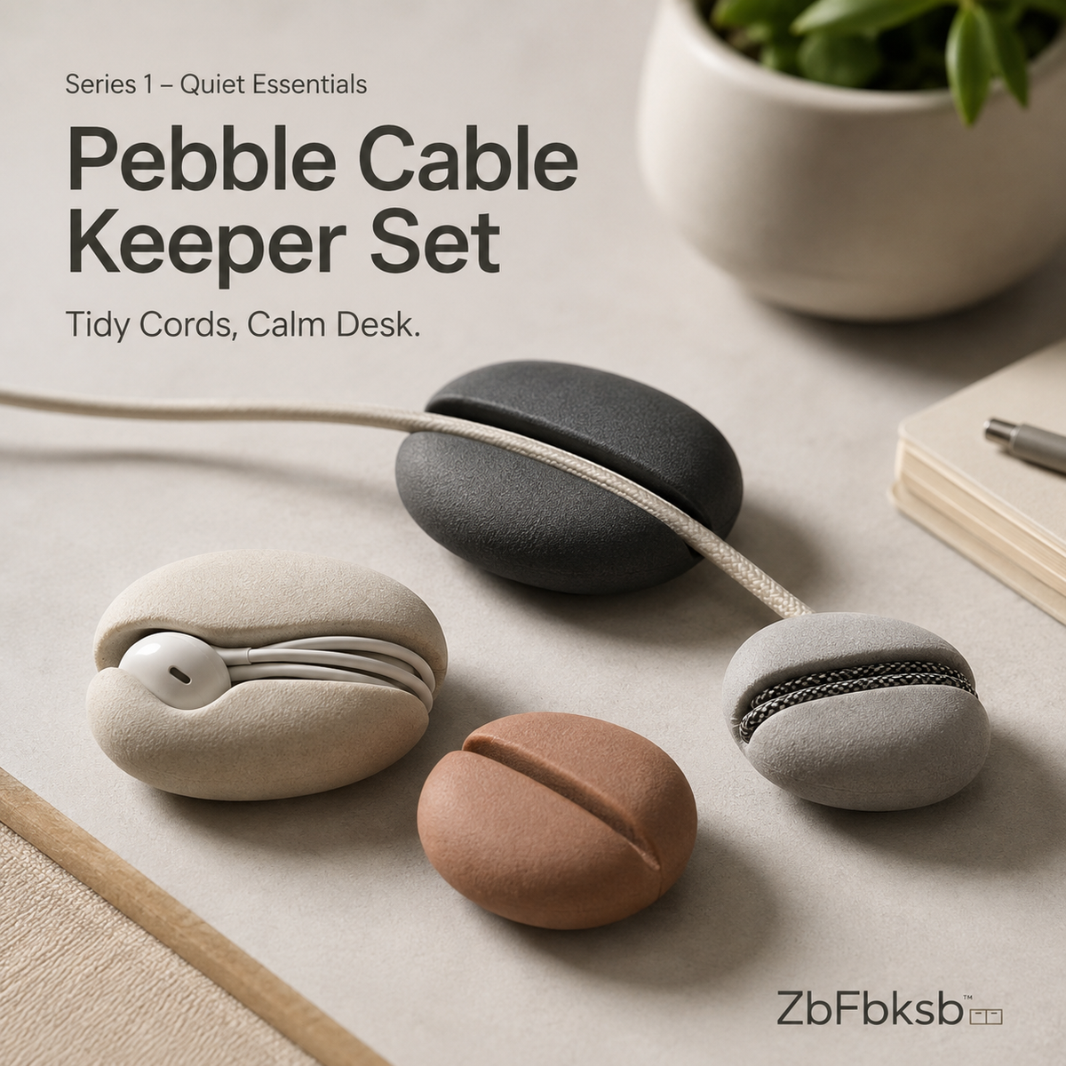 ZbFbksb™ Pebble Cable Keeper Set — Minimal Cord Organizers