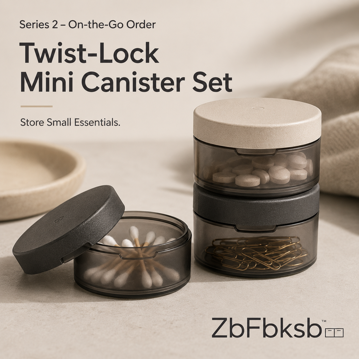 ZbFbksb™ Twist-Lock Mini Canister Set — Stackable Small-Item Storage