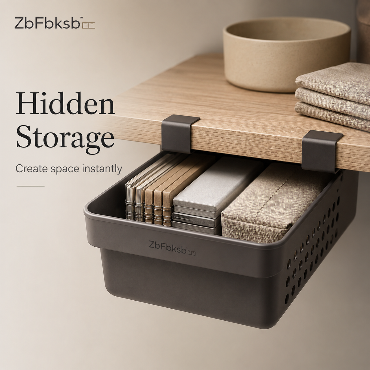 ZbFbksb™ Clip-On Under-Shelf Storage Basket